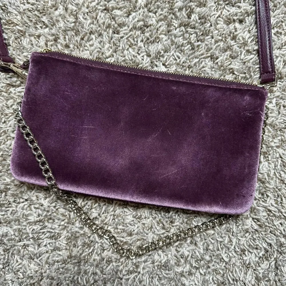 Kate Spade New York Tillie Evening Bag Purple Velvet Clutch Chain Strap